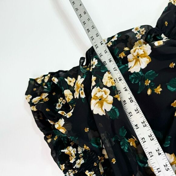 Torrid Dress Womens 2X Black Floral Chiffon Smocked Blouson Flutter Sleeve new - Picture 3 of 11